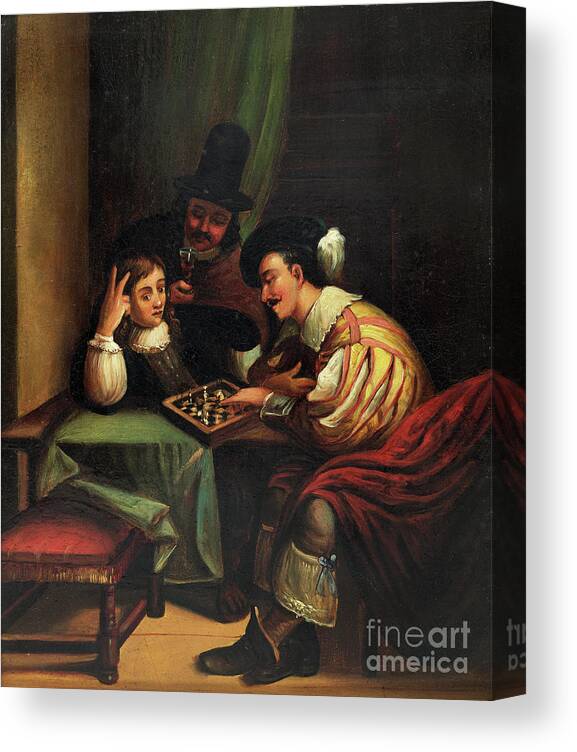 Recreational Pursuit Canvas Print featuring the drawing The Chess Players by Print Collector