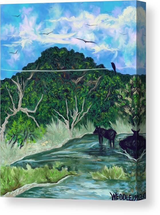 Utopia Canvas Print featuring the digital art The Crossing Utopia Texas by Angela Weddle
