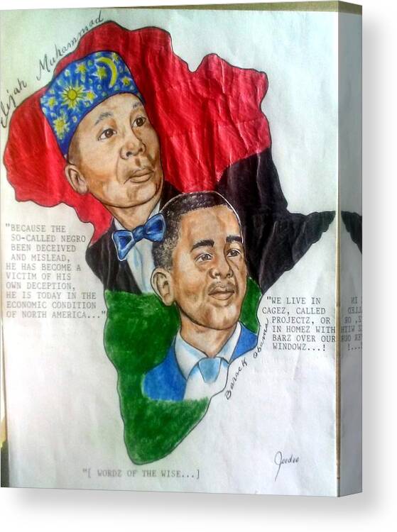 Blak Art Canvas Print featuring the drawing The Honorable Elijah Muhammad and President Barack Obama by Joedee