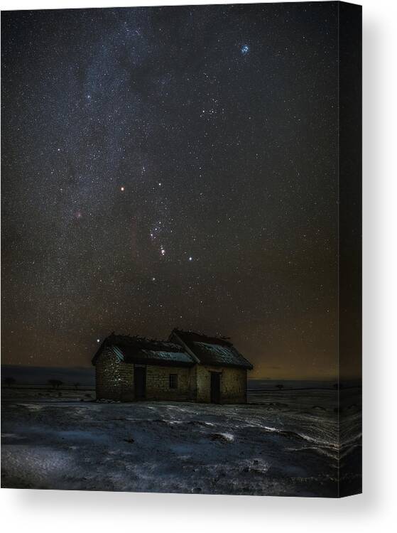 Sky Canvas Print featuring the photograph The Hunters Constellation Over The Fishermans Hut by Magnus Renmyr