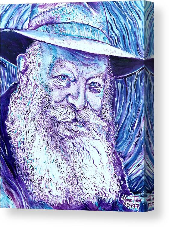 Rabbi Canvas Print featuring the painting The Lubavitcher Rebbe Purple by Yom Tov Blumenthal