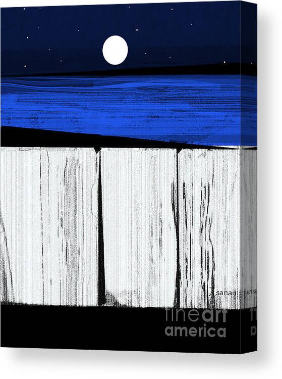 Sea Wall Canvas Print featuring the mixed media The Seawalls No.4 Full Moon Rising by Zsanan Studio