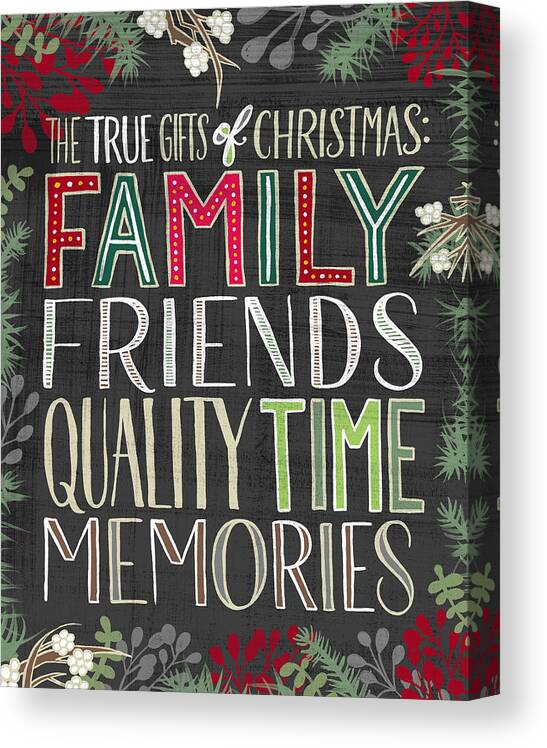 Family Canvas Print featuring the painting The True Gifts of Christmas by Jen Montgomery