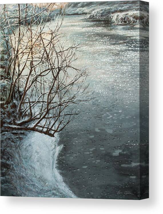 Winter Landscape Canvas Print featuring the painting Thin Ice by Hans Egil Saele