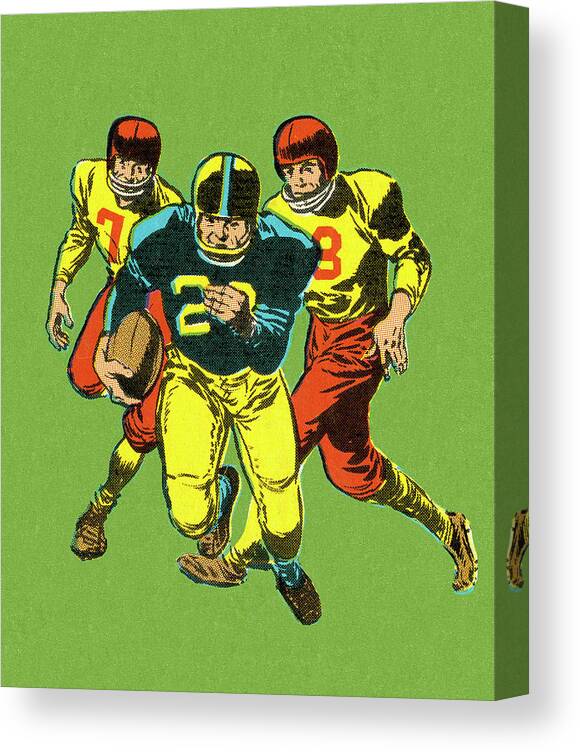Activity Canvas Print featuring the drawing Three Football Players by CSA Images