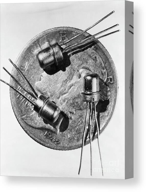 1950-1959 Canvas Print featuring the photograph Three Transistors On A Dime by Bettmann