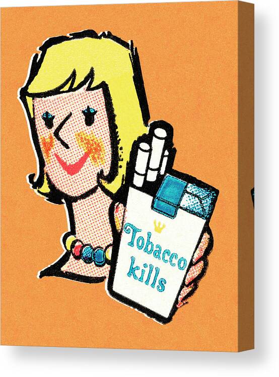 Addiction Canvas Print featuring the drawing Tobacco kills: female by CSA Images