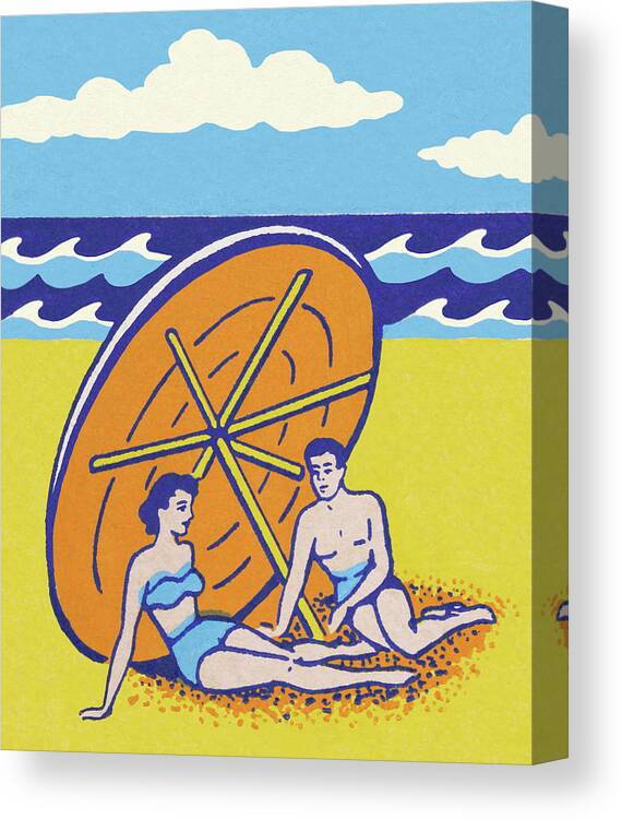 Adult Canvas Print featuring the drawing Tow People on the Beach by CSA Images