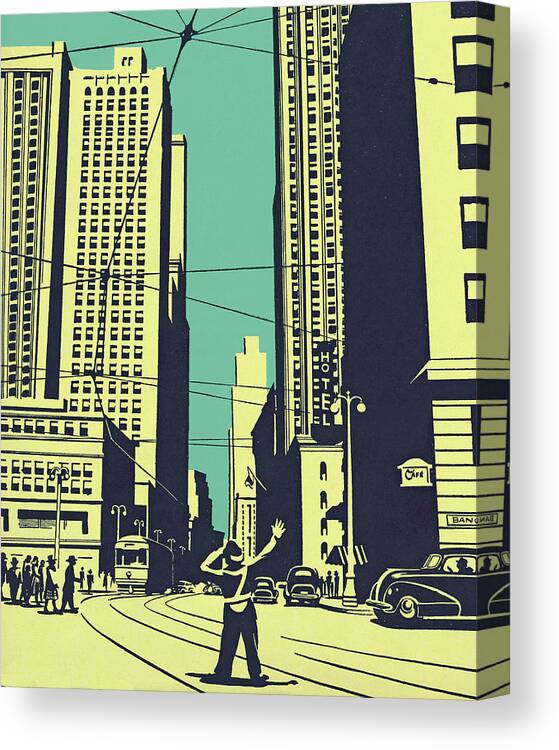 Action Canvas Print featuring the drawing Traffic Police on a City Street by CSA Images
