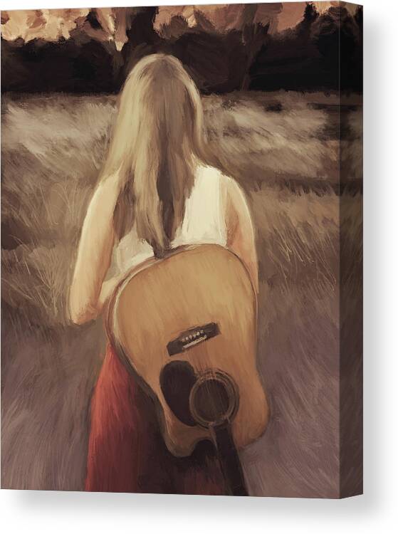 Travel Canvas Print featuring the painting Traveling With My Guitar by Dan Meneely