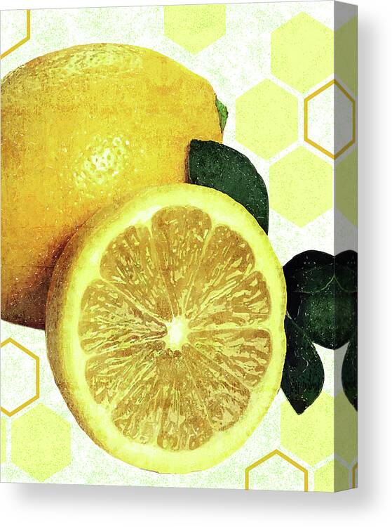 Lemon Canvas Print featuring the mixed media Tropical Print - Lemon - Fruit - Yellow, Green - Modern Wall Art Print - Tropical Poster by Studio Grafiikka