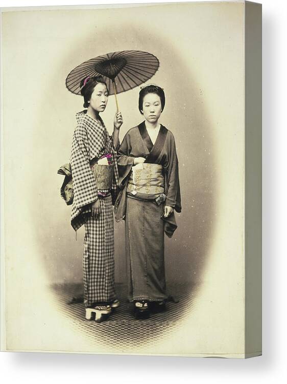 Costume Canvas Print featuring the photograph Two Japanese Woman With A Parasol by Science Source