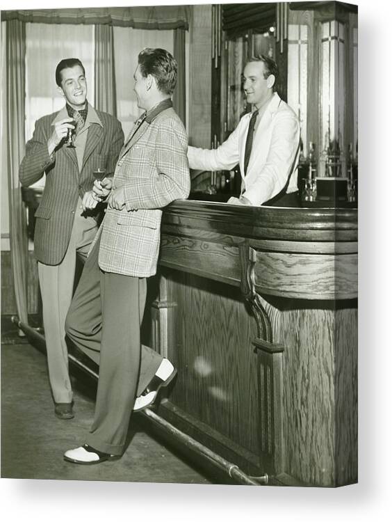 People Canvas Print featuring the photograph Two Men Talking At Bar Counter by George Marks