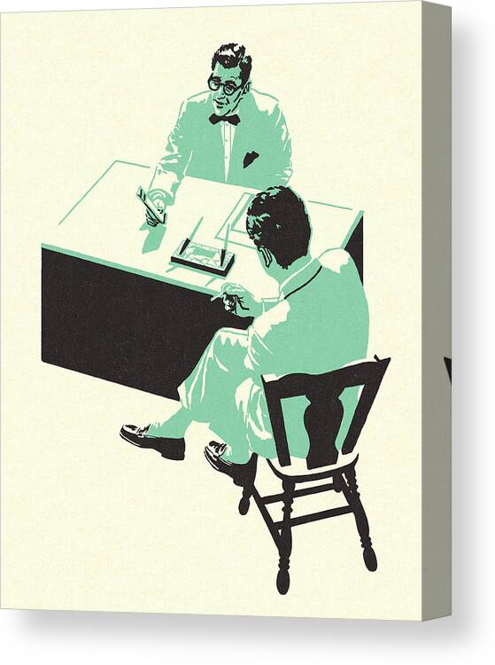 Adult Canvas Print featuring the drawing Two People Sitting at a Desk by CSA Images