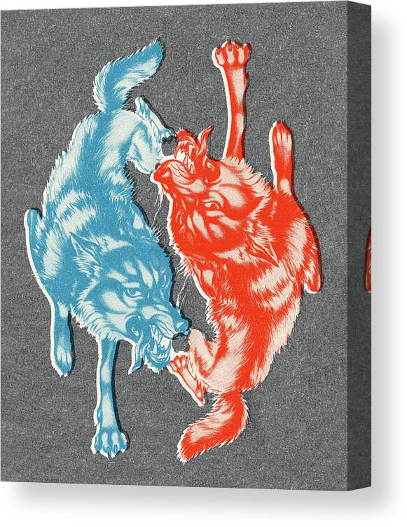 Attack Canvas Print featuring the drawing Two Wolves by CSA Images