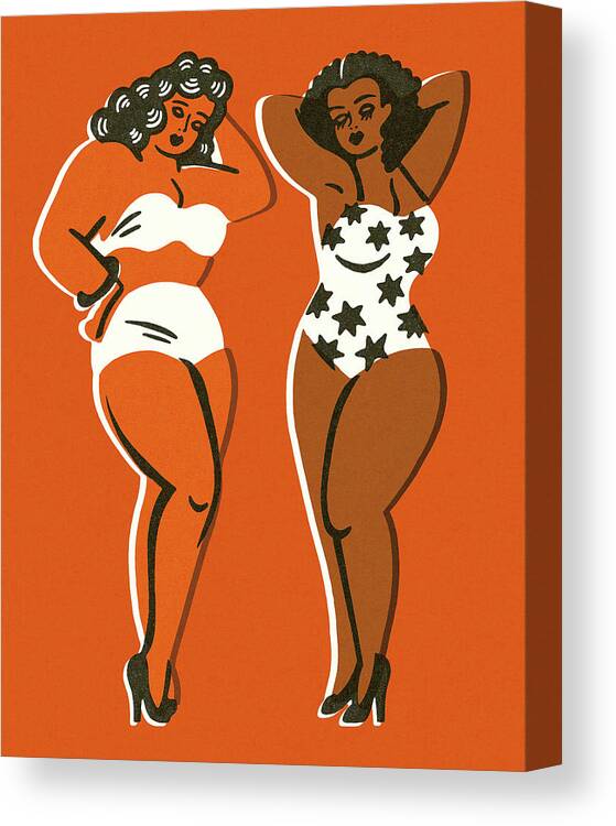 Adult Canvas Print featuring the drawing Two Women in Bathing Suits by CSA Images