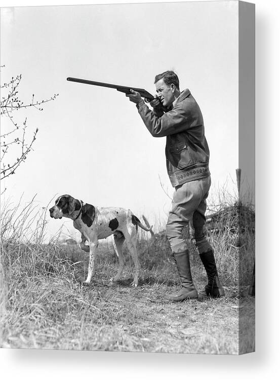 People Canvas Print featuring the photograph Upland Bird Hunter With Pointer Dog by H. Armstrong Roberts