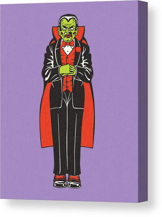 Adult Canvas Print featuring the drawing Vampire on Purple Background by CSA Images