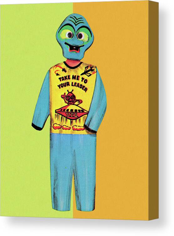 Alien Canvas Print featuring the drawing Vintage Alien Halloween Costume by CSA Images