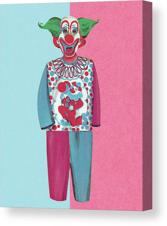 Blue Background Canvas Print featuring the drawing Vintage Clown Halloween Costume by CSA Images