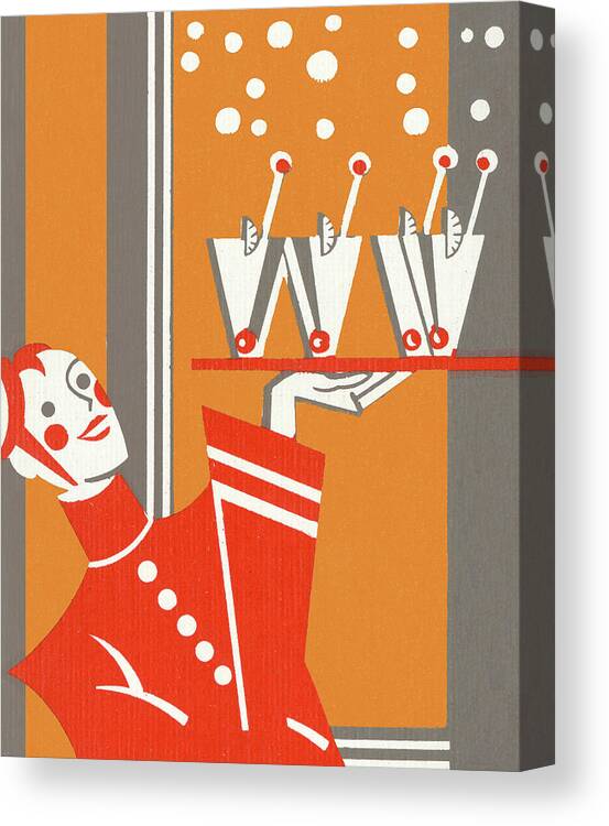 Adult Canvas Print featuring the drawing Waiter Holding Tray of Cocktails by CSA Images