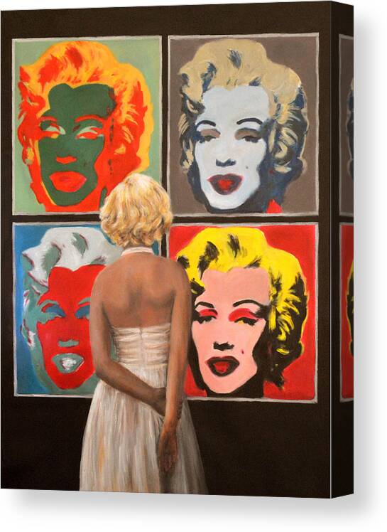  Canvas Print featuring the painting Watching Warhol Monroe by Escha Van den bogerd