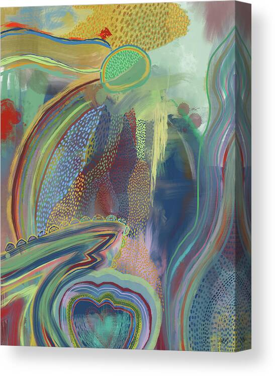 Green Canvas Print featuring the painting Waterfall Gaze by Fab Funky