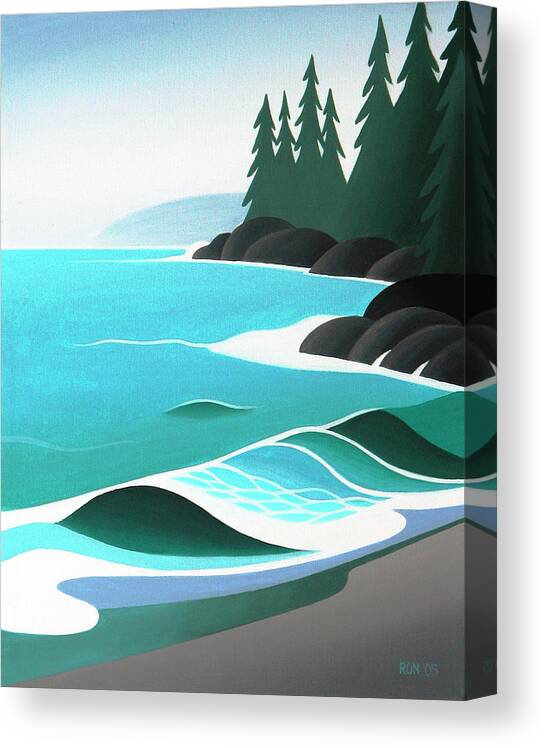 Waves Sand Trees Canvas Print featuring the painting Waves On The Sand by Ron Parker