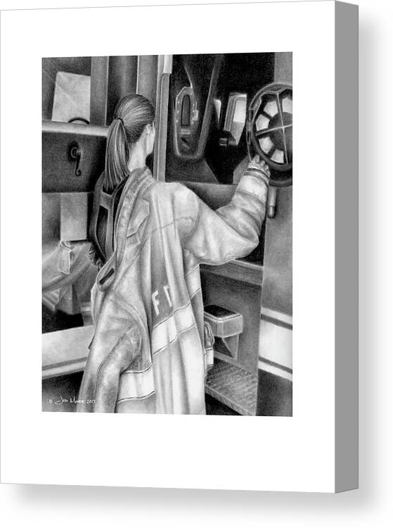 Firefighter Canvas Print featuring the drawing When the Tones Drop by Jodi Monroe