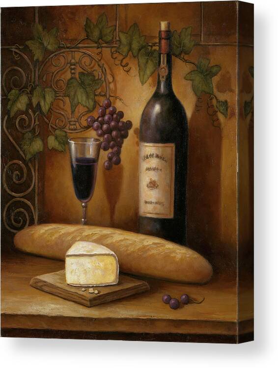 Still Life Canvas Print featuring the painting Wine And Cheese B by John Zaccheo