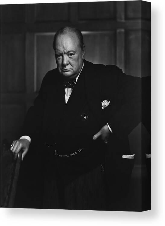 Churchill Canvas Print featuring the photograph Winston Churchill Portrait - The Roaring Lion - Yousuf Karsh by War Is Hell Store