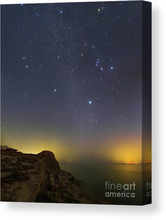 Nobody Canvas Print featuring the photograph Winter Constellations Over Persian Gulf by Amirreza Kamkar / Science Photo Library