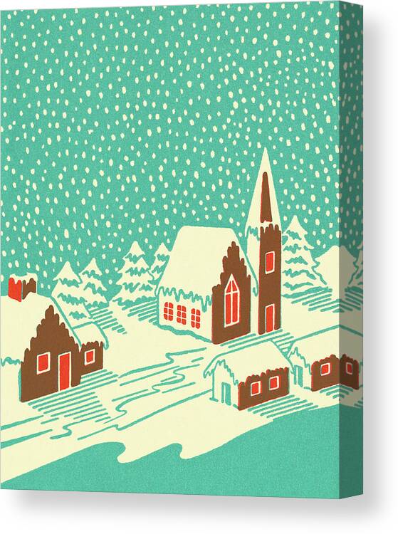 Campy Canvas Print featuring the drawing Winter Snow Scene by CSA Images