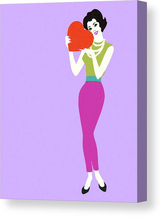 Adult Canvas Print featuring the drawing Woman Holding a Heart by CSA Images