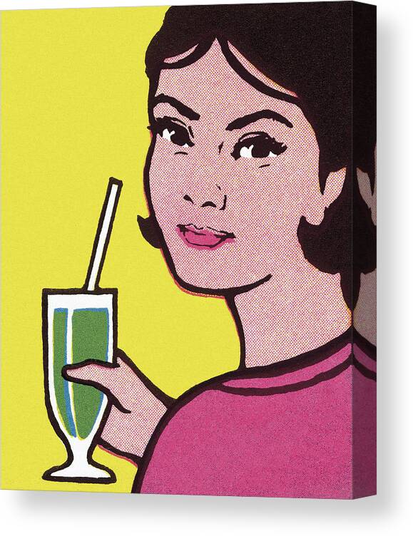 Adult Canvas Print featuring the drawing Woman Holding Drink by CSA Images