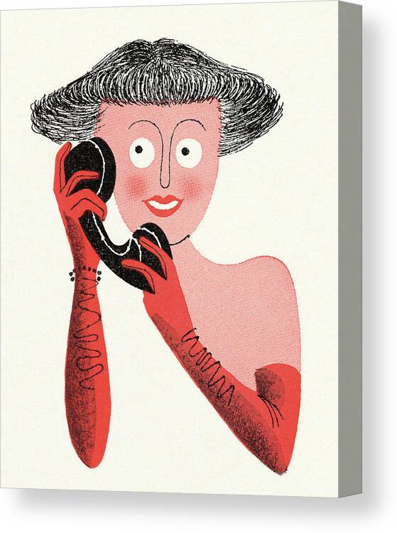 Adult Canvas Print featuring the drawing Woman Listening on the Telephone by CSA Images
