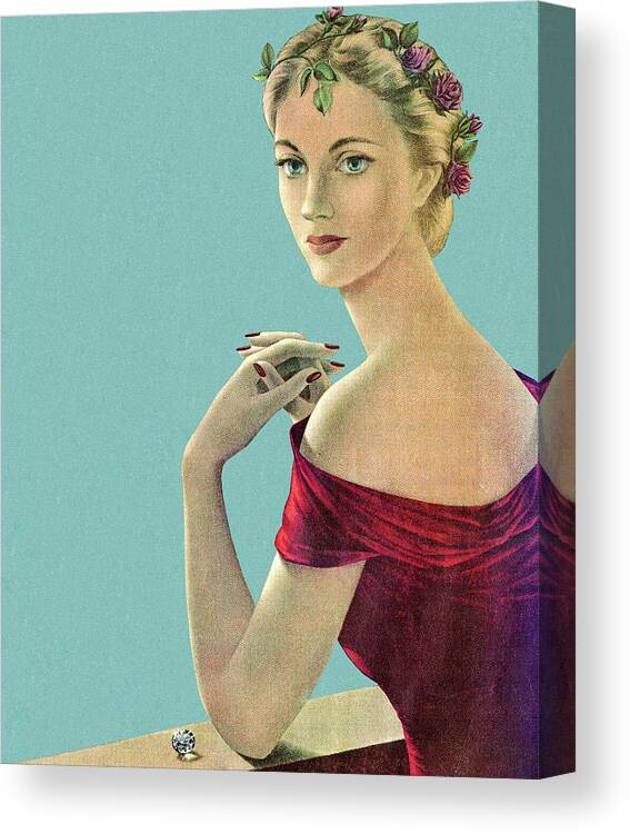 Adult Canvas Print featuring the drawing Woman Looking Over Her Shoulder by CSA Images