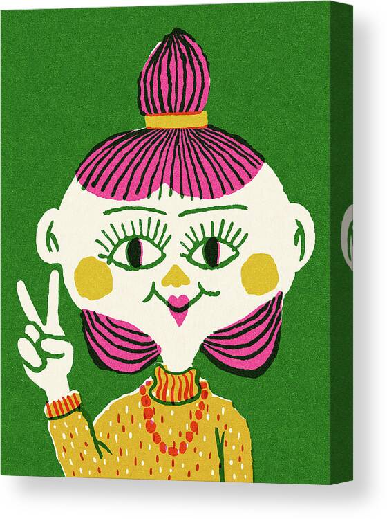 Adult Canvas Print featuring the drawing Woman Showing a Peace Sign by CSA Images