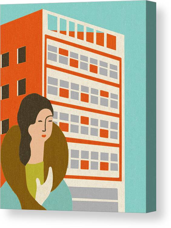 Adult Canvas Print featuring the drawing Woman Standing In Front of Building by CSA Images