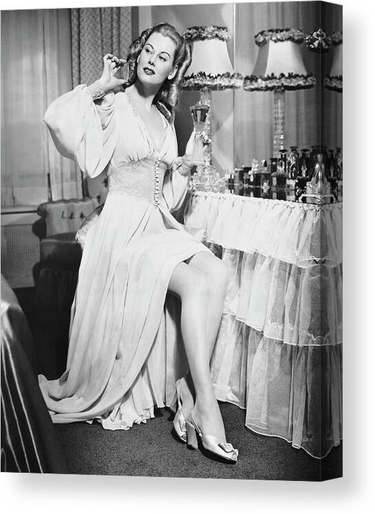 People Canvas Print featuring the photograph Woman W Bottle Of Perfume by George Marks