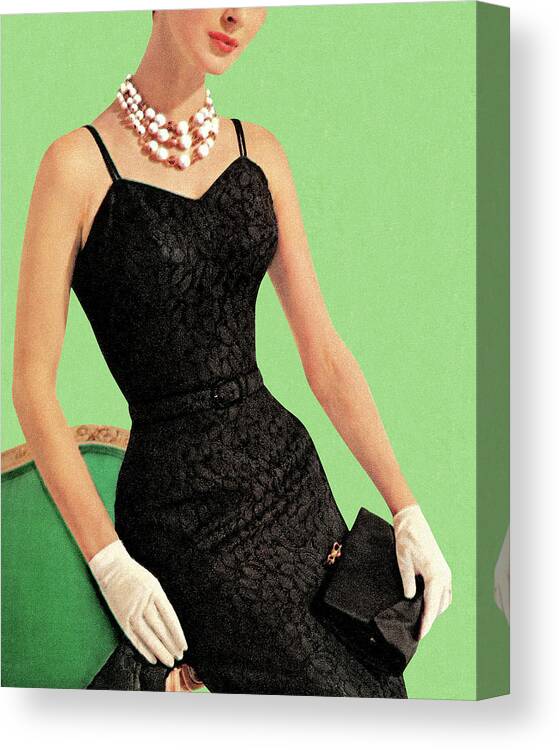 Accessories Canvas Print featuring the drawing Woman Wearing Black Dress by CSA Images