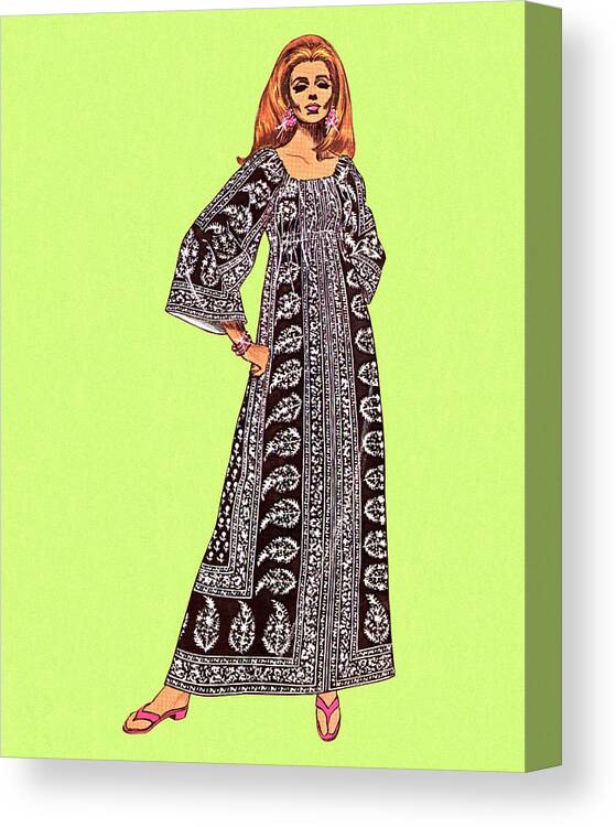 Adult Canvas Print featuring the drawing Woman Wearing Kaftan by CSA Images