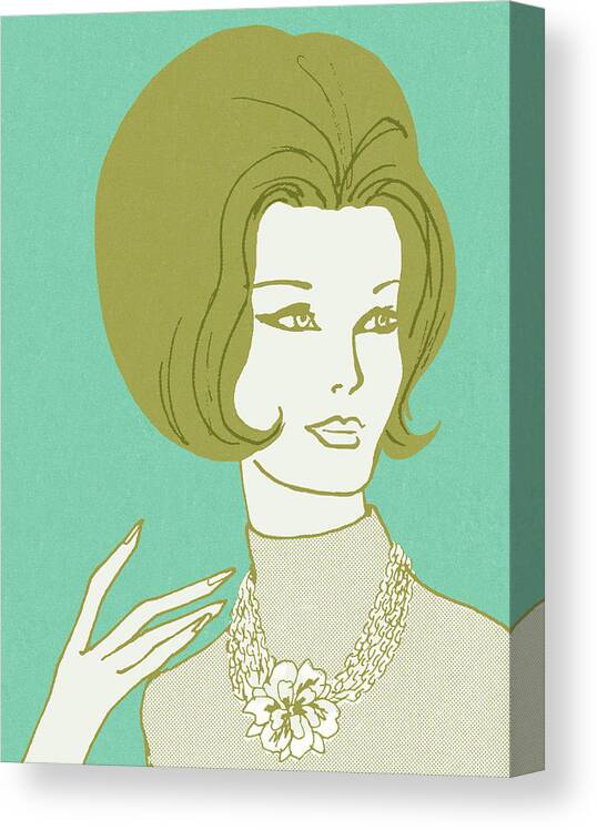 Accessories Canvas Print featuring the drawing Woman Wearing Large Necklace by CSA Images