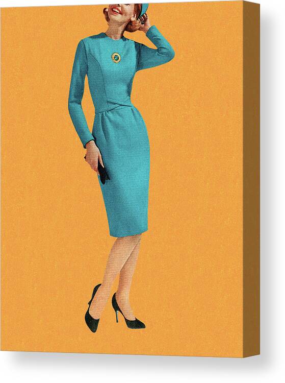 Adult Canvas Print featuring the drawing Woman Wearing Teal Dress by CSA Images