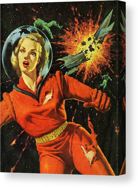 Adult Canvas Print featuring the drawing Woman With Rocket Exploding by CSA Images