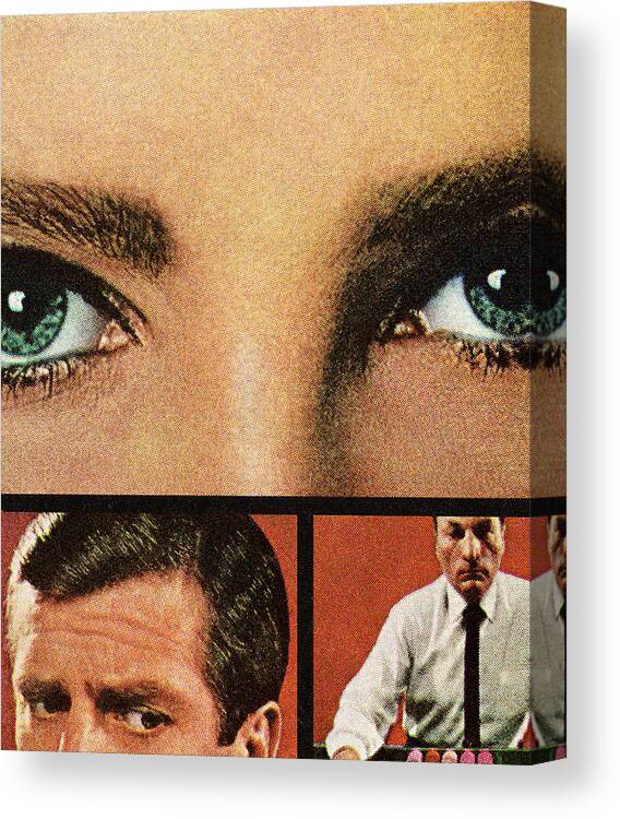 Adult Canvas Print featuring the drawing Woman's Eyes and Two Men by CSA Images