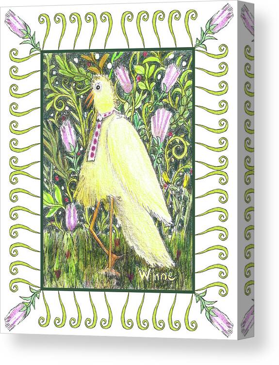 Lise Winne Canvas Print featuring the mixed media Yellow Bird with Tie by Lise Winne