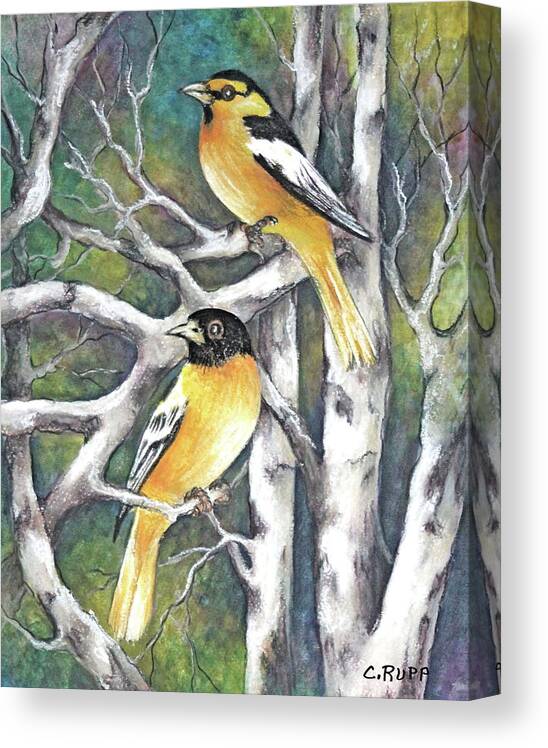 Yellow Birds Canvas Print featuring the painting Yellow Birds by Carol J Rupp