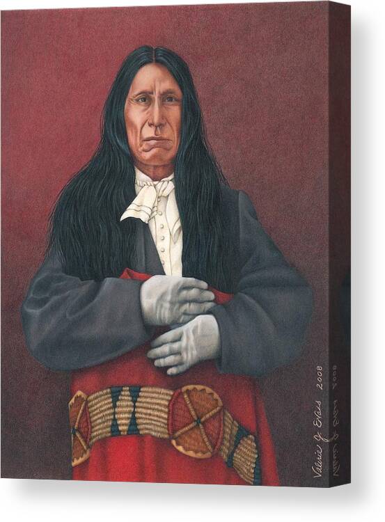 Native American Portrait. American Indian Portrait. Red Cloud. Canvas Print featuring the painting Young Red Cloud by Valerie Evans