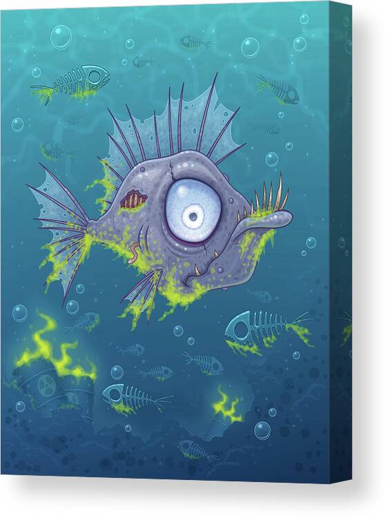 Sea Canvas Print featuring the digital art Zombie Fish by John Schwegel